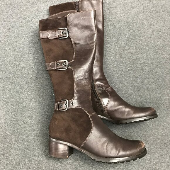 Ecco Esmeraldas Brown Leather Suede Zip Up 3 Buckle Knee High Boots EU 36 US 5.5 - Picture 1 of 11